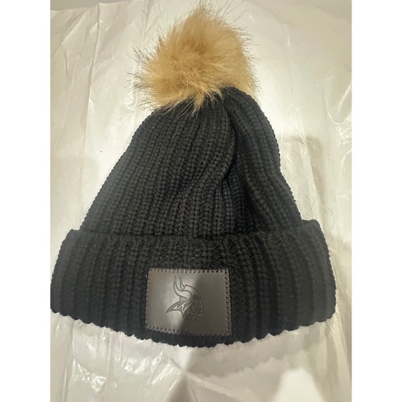 The Unbranded Brand Accessories - Minnesota Vikings Black Ribbed Knit Pom Beanie Hat NFL Womens